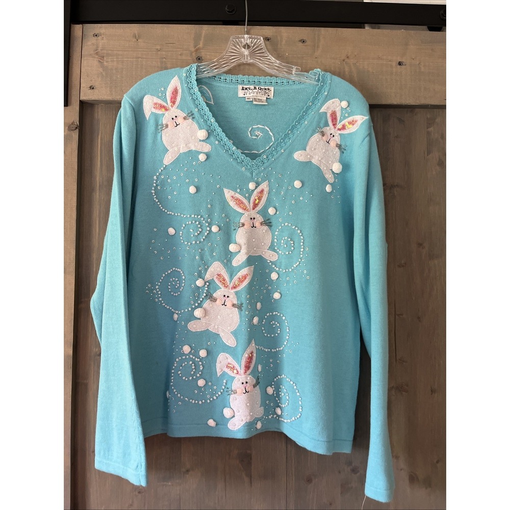Vintage‎ 90s Jack B Quick Women's Sweater Size XL Bunny Rabbit Beaded Sequins
